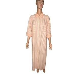 Brownstone Studio Peach Stripe Long Button Front Shirt Gown Dress Size 16